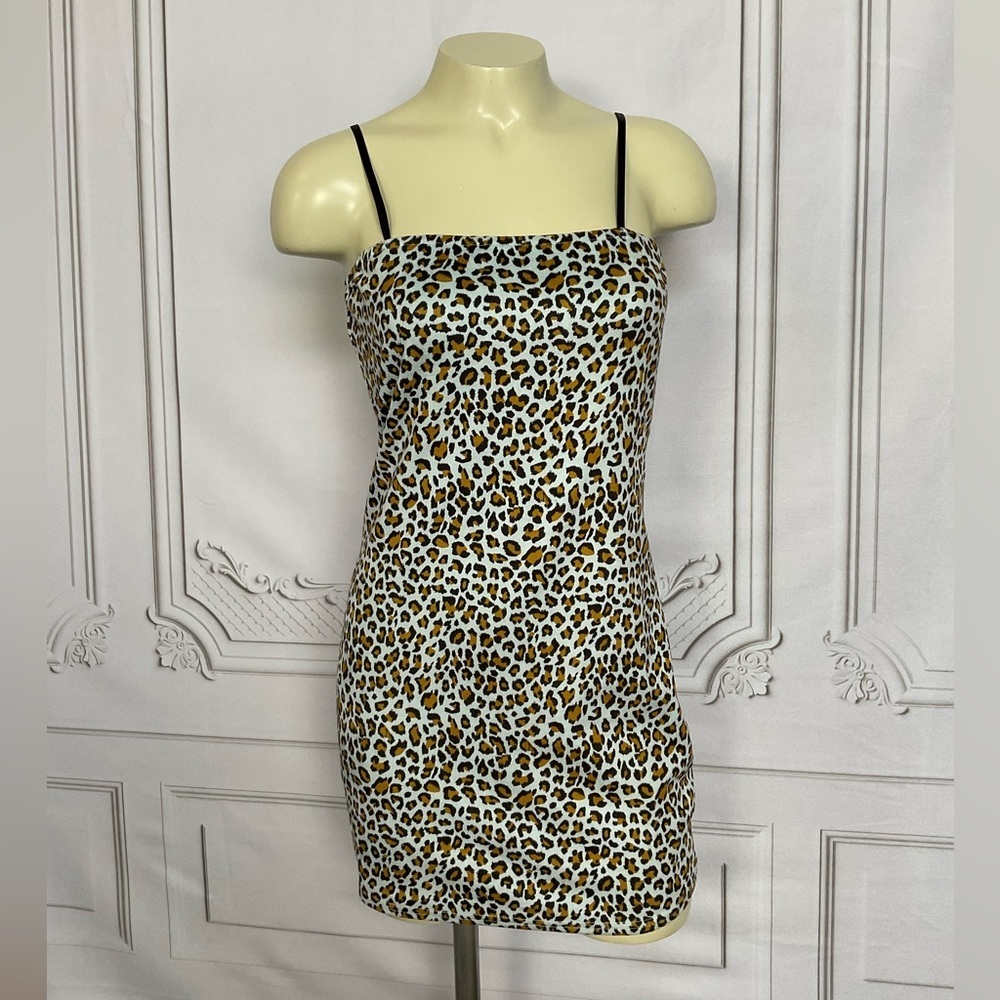 Wild Honey Mini Dress Size Leopard Print Faux Suede Fitted Y2K Dress Size Sm - Picture 2 of 9